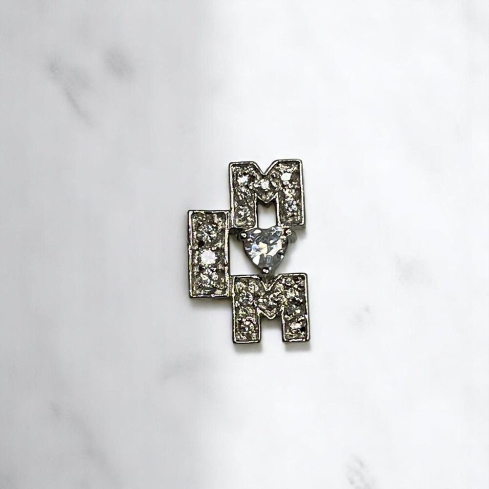 Cubic Zirconia Silver-Tone Womens "Mom" Pendant